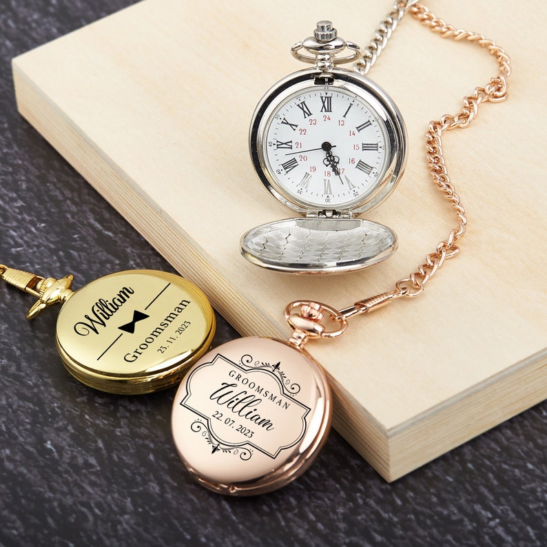 Personalized Engraved Pocket Watch,Custom Name Pocket Watch,Wedding Gift,Best Man Groomsman Page Boy Birthday Gift,Party Gift for Dad image 7