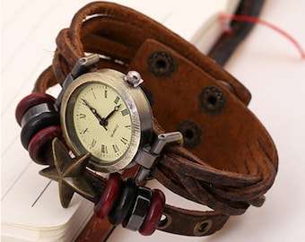 Women's watches gift for her/Genuine Platinum wrap leather watch/Boho hippie minimalist retro watch/vintage leather watch gift for women