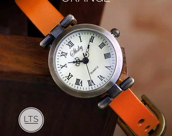 Montres pour femmes/femmes minimalistes montre en cuir orange/boho hippie steampunk montre/montre en cuir vintage pour femmes/cadeaux pour elle/femmes