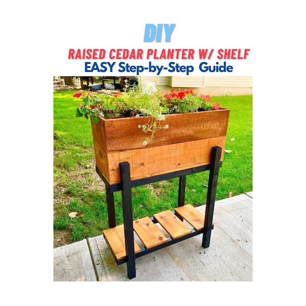 Garden Cedar Planter Woodworking Plans / Raised Outdoor Planter Box with Shelf  Garden Bed / Elevated Flower Herb Planter/ EASY Wood Project