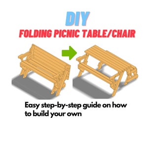 Folding Outdoor Picnic Table Chair Plans - Easy Weekend Project Woodworking Plans - DIY Patio Lawn Deck Garden Outdoor Furniture