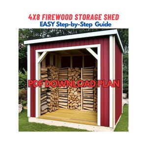 4x8 Outdoor Garden Storage Shed For Firewood Build Plans-DIY Easy Woodworking Project Plans For Garden & Backyard-Make From Standard Lumber