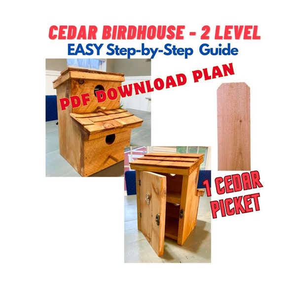 Modern Wooden Cedar Birdhouse-2 Level Plan Instructions- Garden Decoration Plans - Outdoor Good Looking Birdhouse - Cedar Fence Picket