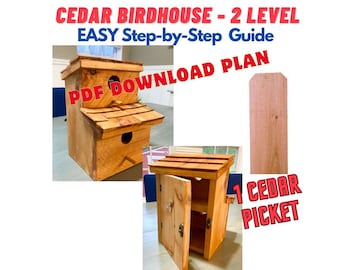 Moderne houten ceder vogelhuisje-2 niveau plan instructies-tuindecoratie plannen-buiten mooi uitziende vogelhuisje-ceder hek piket