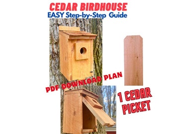 Modern Wooden Cedar Birdhouse Plan Instructions- Garden Decoration Plans - Outdoor Good Looking Birdhouse - Cedar Fence Picket