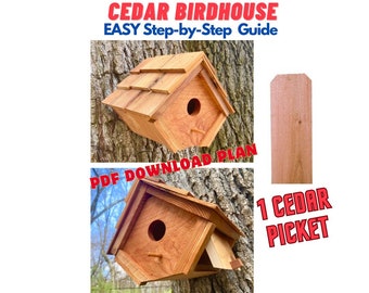 Modern Wooden Cedar Birdhouse Plan Instructions- Garden Decoration Plans - Outdoor Good Looking Birdhouse - Cedar Fence Picket