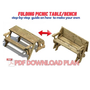 Planos de mesa y sillas plegables para picnic al aire libre - Proyecto de carpintería fácil para el fin de semana - Muebles de exterior para patio, césped, terraza y jardín