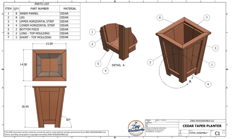 Cedar Taper Planter Plans / Garden Planter Plans / Flower Box Plans / Garden Plans / DIY Flower Box / Flower Box/ Entrance Planter image 6