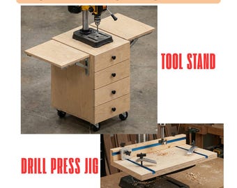 DIY Mobile Drill Press Band Saw Tools Stand And Drill Press Holding Fence Jig with Storage Woodworking Plans - Easy Woodworking Projects