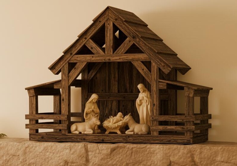 DIY Wooden Christmas Manger Nativity Scene Instruction Woodworking Plan 