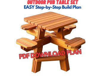 Construye tu propio juego de mesa y sillas de pub para exteriores de 4 plazas - Plano de carpintería - Proyectos de carpintería fáciles de bricolaje para principiantes