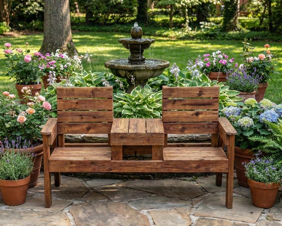 ダブルチェアガーデンベンチ - DIYパティオ芝生デッキガーデン屋外家具