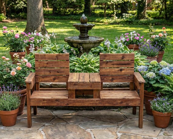 Panca Da Giardino In Legno Massello Carbonizzato: Seduta Da Esterno 2 Posti Resistente Alle Intemperie
