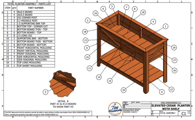 DIY Cedar Garden Planter with Storage Shelf / Elevated Garden Planter Plan / Outdoor Cedar Planter Blueprint / Instant Download image 4