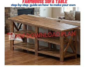 Farmhouse Sofa Table Plan - DYI Easy-To-Follow Guide - Make from 2x Standard Lumber - Easy Weekend Project