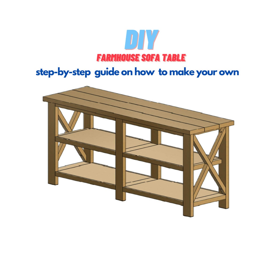 Farmhouse Sofa Table Plan DYI Easytofollow Guide Make Etsy