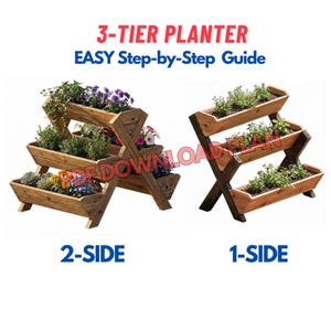 3 Tier 2-Side & 1-Side Planter Woodworking Plan - Garden Herb Flower Planter Plan - DIY Outdoor Planting Box