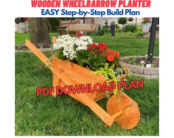 Planos de jardinera de madera con forma de carretilla / Jardinera elevada / Planos de jardinera / Jardinera de jardín / Jardinera de exterior / Jardinera decorativa de jardín