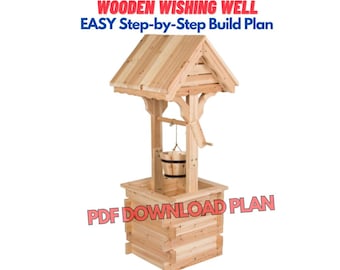 Wooden Wishing Well Woodworking Instruction Plan - Outdoor Wishing Well Planter Decoration Plan -  Easy Weekend Projects