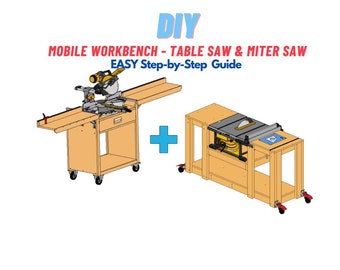Mobile Workbench Bundle -Miter Saw and Table Saw-Shop Furniture Woodworking / Metric & Imperial Build Plans / Woodworking Shop Project Plans