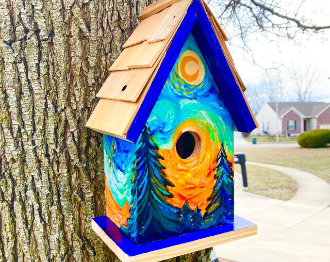 Wood Cedar Bird House Hand Made From Natural Cedar Wood Etsy