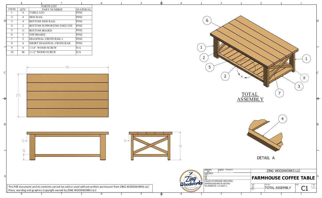 Modern Rustic Farmhouse Coffee Table Plan Easy Simple Woodworking ...