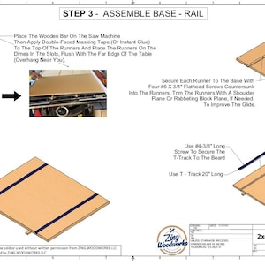 May include: Diagram for assembling a 2x4 Adirondack chair base, step 3. Instructions include securing runners, using screws, and attaching a T-track. The diagram shows the steps with illustrations and text.