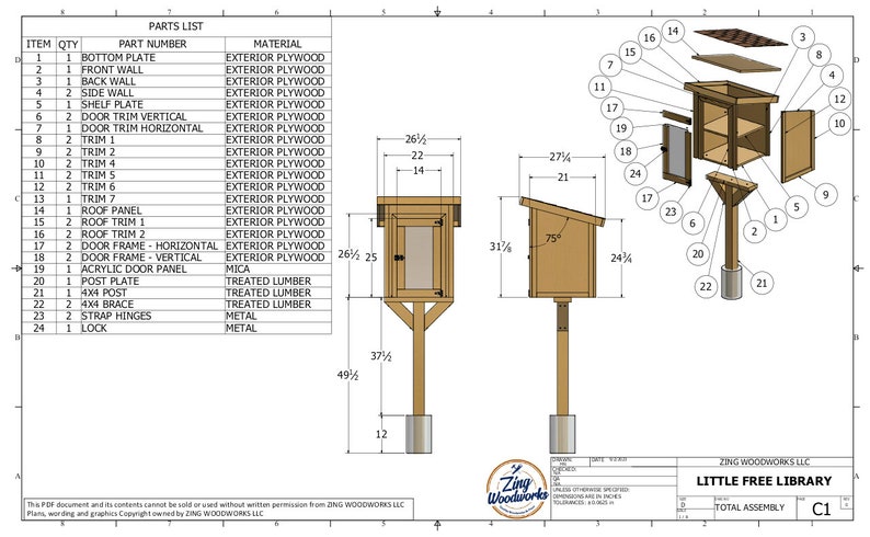 Plano de carpintería para compartir en la despensa de Little Free Library - Plano de proyecto de madera fácil - Proyectos de madera para vender imagen 3