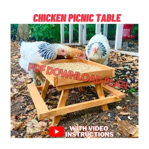 Chicken Picnic Table Chicnic Plan Instructions- Garden Decoration Plans - Outdoor Good Fun Looking Chicken Feeder - 1 Cedar Fence Picket