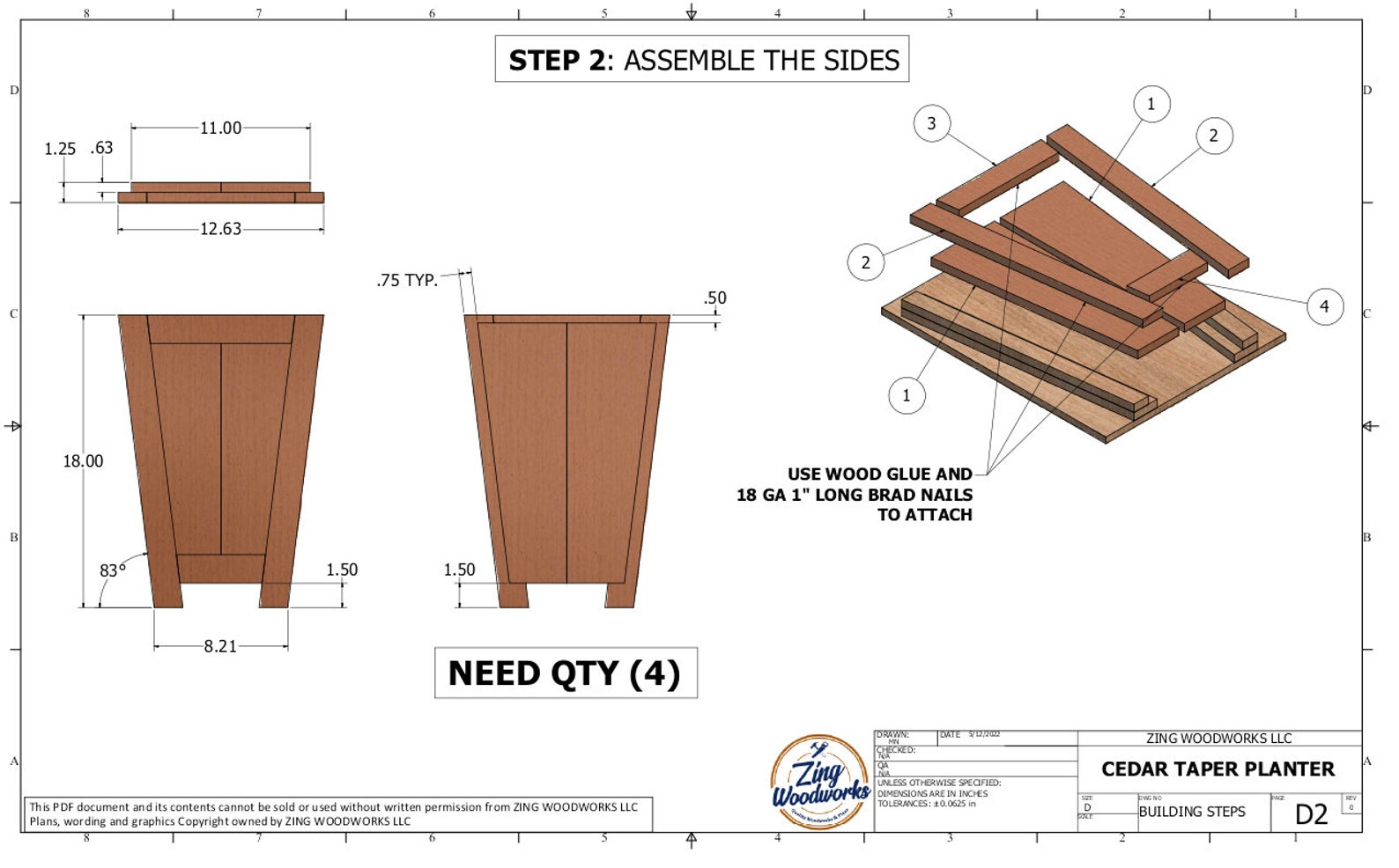 Cedar Taper Planter Plans / Garden Planter Plans / Flower Box Etsy
