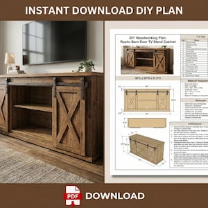 Planos de carpintería para consola de TV estilo granja con puertas de granero - Proyectos de fin de semana - Guía sencilla paso a paso - Proyectos con estándares
