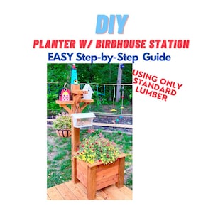 Tuinplanter met vogelhuisje-invoerstation Houtbewerkingsplannen / Verhoogde plantenbakplannen / Tuindoos / Planter voor buiten / Verhoogde plantenbak