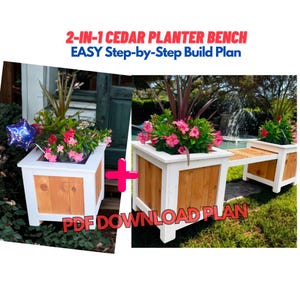 DIY Modern Flower Planter Bench Woodworking Plans - Easy Weekend Project - Make From Cedar - Outdoor Seating & Garden Display