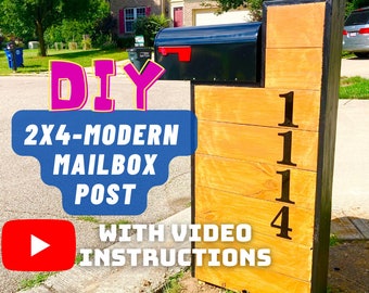 Modern Wooden Mailbox Post Plan Instructions- 2x4 Standard Lumber Mid Century Mailbox Post - Outdoor Good Looking Mailbox Post