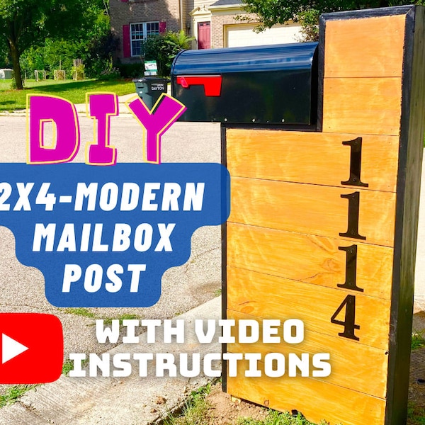 Modern Wooden Mailbox Post Plan Instructions- 2x4 Standard Lumber Mid Century Mailbox Post - Outdoor Good Looking Mailbox Post