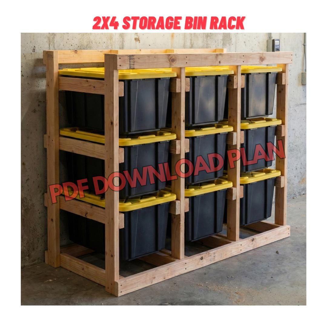 Storage Container Rack 2x4 DIY 27-gallon Storage Bin Rack Plans | 9 Tote Capacity | Garage ...