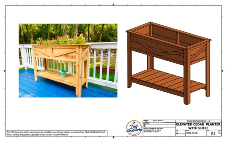 DIY Cedar Garden Planter with Storage Shelf / Elevated Garden Planter Plan / Outdoor Cedar Planter Blueprint / Instant Download image 3