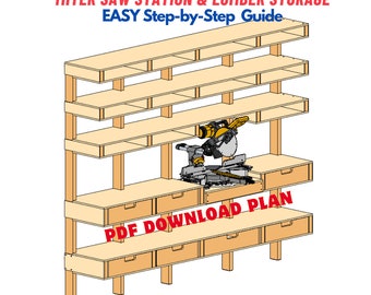 Miter Saw Station with Lumber Storage - Shop Furniture Woodworking - Garage Shop Storage Organization - Woodworking Shop Project Plans