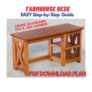 Modern Farmhouse Rustic Desk Woodworking Plan - Easy Step-by-Step Guide - Only Standard Lumber Needed - Zing Woodworks