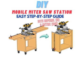 Mobile Miter Saw Station with Foldable Wings - Shop Furniture Plans - Metric & Imperial Build Plan Easy Woodworking Small Shop Project Plans