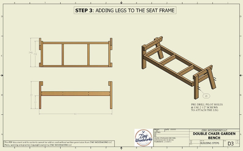 Double Chair Garden Bench DIY Patio Lawn Deck Garden Outdoor Furniture Easy Weekend Project Zing Woodworks image 4