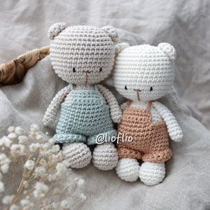 PDF Pattern Bear Teddy Flio with dungarees amigurumi crochet pattern cuddly toy, de/en/fr