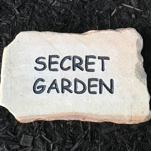 A Hand Sandblasted Engraved, West Mountain Tumbled Flagstone: "Secret Garden"  ---  READY TO SHIP today