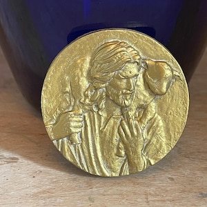 Intaglio, gold, clay.  Lamb of God.  Approx. 2-1/4&quot; diameter
