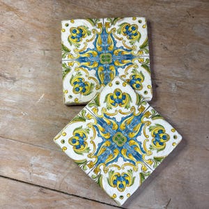 Coasters, Decoupaged Travertine Tile 4 x 4" French design, with felt feet, set of 2
