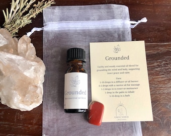 Grounded Essential Oil Blend | Aromatherapy for inner peace | red jasper crystal | calming stress relief