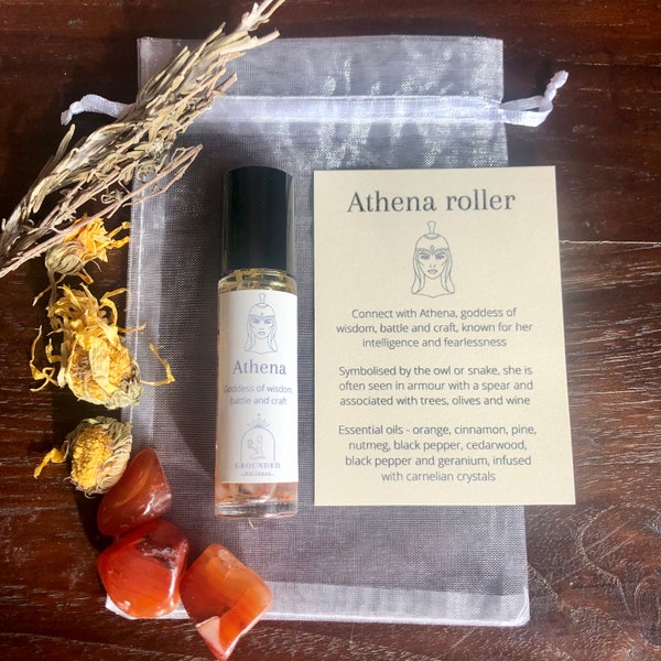 Athena Goddess Ritual Roller | Greek Mythology Essential Oil Crystal Roller | Perfume Oil | Owl Witch Magic Gift