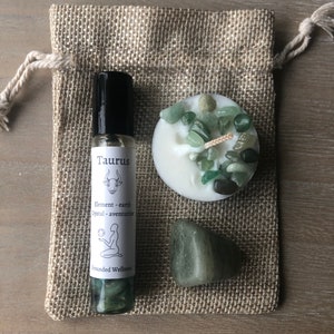 Taurus Zodiac Crystal Gift | Wellbeing Ritual Self Care | Astrology Star Sign | Essential Oil Roller