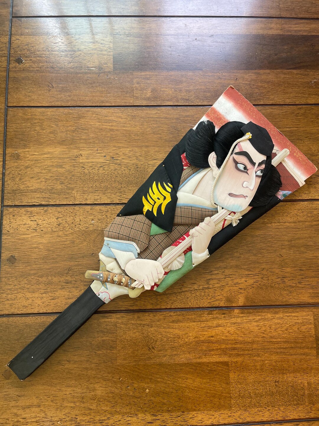 Hanetsuke Vintage Japanese Hagoita Wooden Paddle Hanetsuki Samurai Design Silk ...