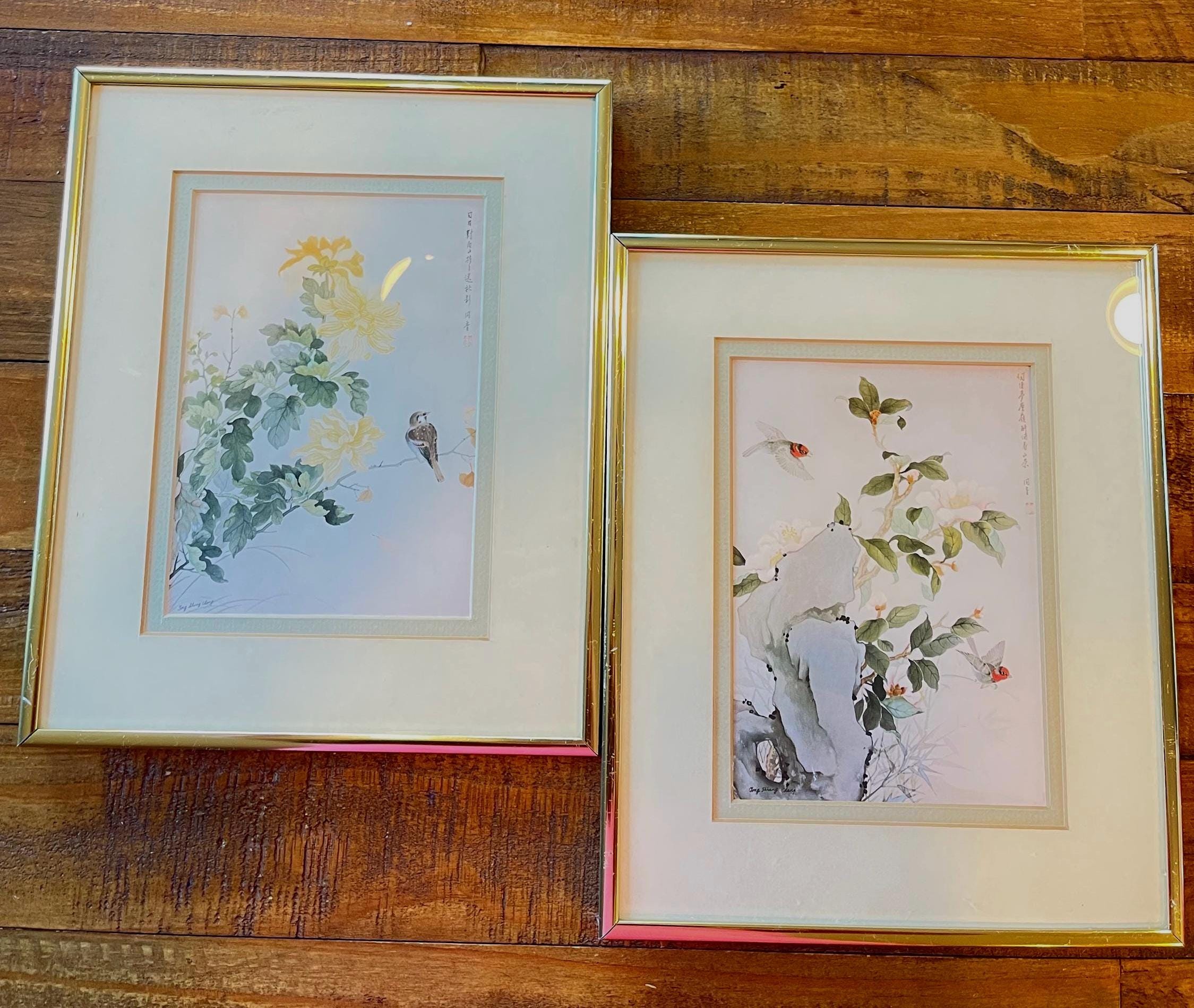 Vintage Pair of Framed Tong Shiang Chang Lee Prints Asian Art